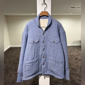 Greg Lauren SS25 Blue Chambray Sherpa Lined Jacket